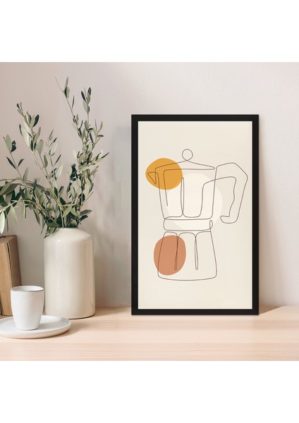 1 Adet Mavi Mdf Zeminli Krem Geometrik Mdf Çerçeve Görünümlü Mdf Tablo