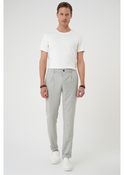 Comfort Fit Beli Lastikli Pileli Gri Jogger Pantolon P 1182