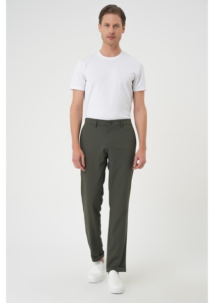 Comfort Fit Beli Lastikli Haki Jogger Pantolon P 1185