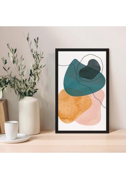1 Adet Bej Mdf Zeminli Koyu Gri Spiral Mdf Çerçeve Görünümlü Mdf Tablo