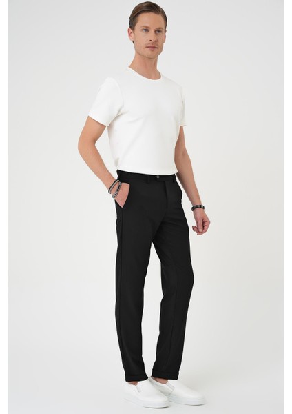 Comfort Fit Beli Lastikli Dokulu Siyah Jogger Pantolon P 1186