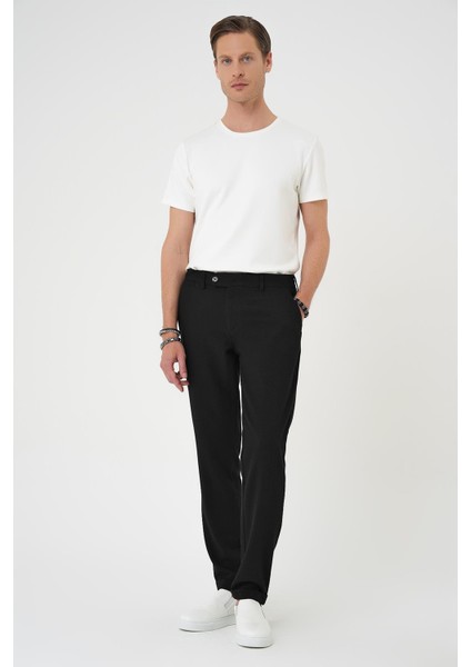 Comfort Fit Beli Lastikli Siyah Jogger Pantolon P 1179