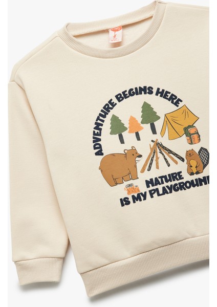 Uzun Kollu Şardonlu Bisiklet Yaka Baskılı Sweatshirt modelleri