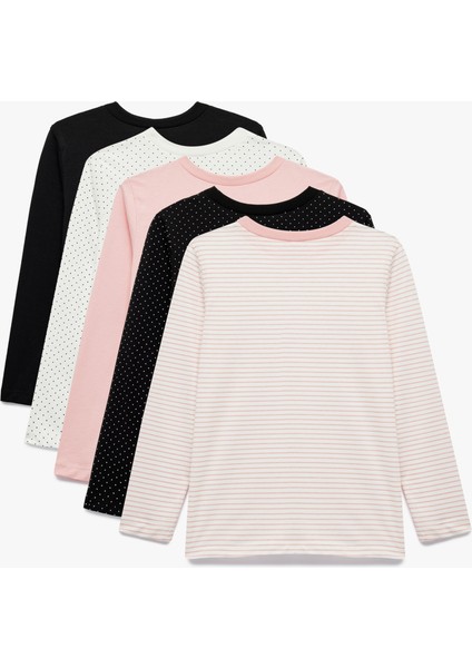 Pamuklu Bisiklet Yaka Uzun Kollu Desenli 5'li Tişört Seti fiyatları
