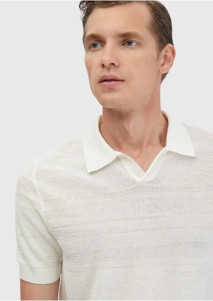 Ekru Polo Yaka Jakarlı Keten Karışımlı Triko fırsatları