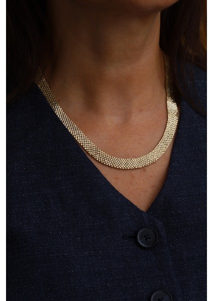 14 Ayar Altın Ince Hasır Örgü Kolye