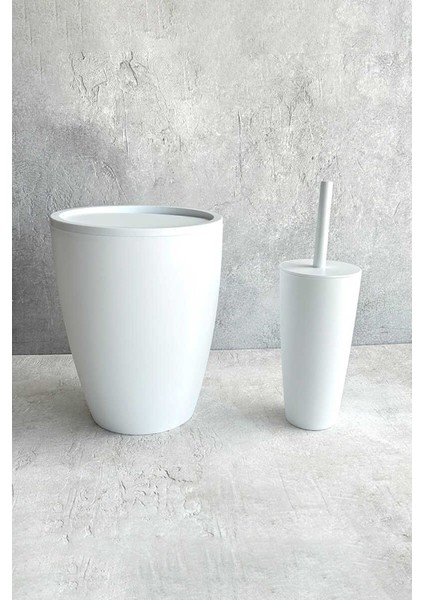 Pure 2'li Banyo Seti Çöp Kovası + Tuvalet Fırçası Beyaz