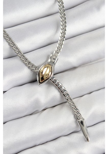 Pirinç Asansörlü Yılan Model Gümüş Renk Kadın Kolye - Lisinya