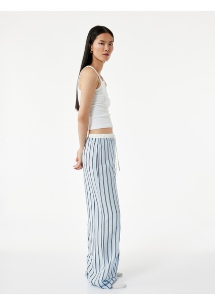 Viskon Kumaş Rahat Kalıp Lastik Detaylı Çizgili Pijama Altı