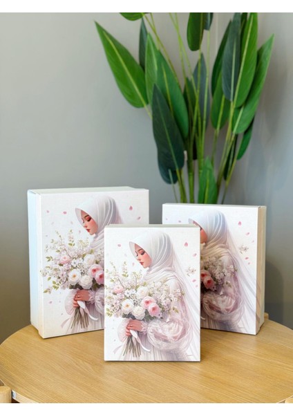 Gelin Türbanlı Çeyiz Kutusu-3 Lü Çeyiz Kutusu-Gelin Kutusu-Gelin Bohça Kutusu-Damat Kutusu