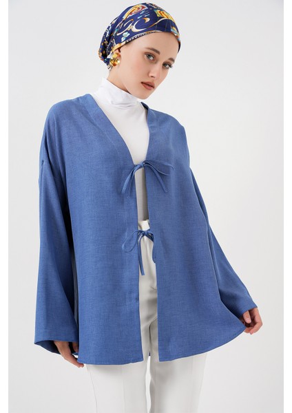 Keten Tesettür Kimono 5968 - Indigo