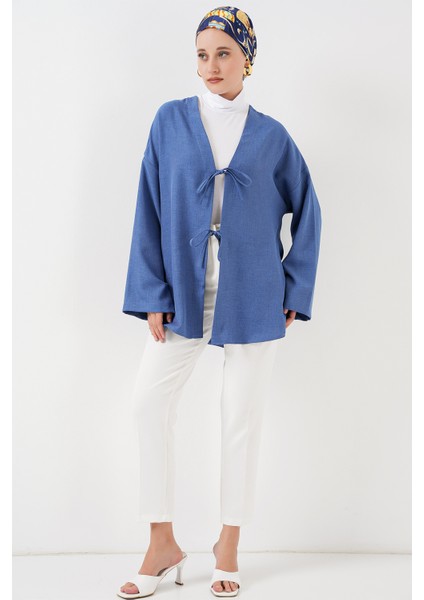 Keten Tesettür Kimono 5968 - Indigo fiyatları
