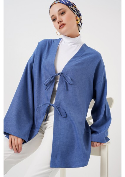 Keten Tesettür Kimono 5968 - Indigo modelleri