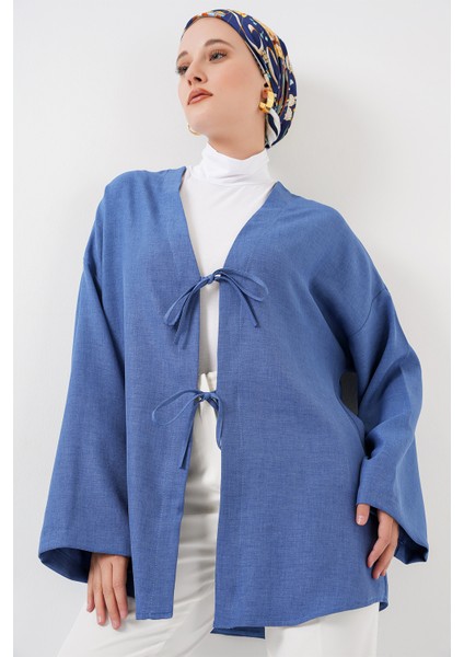 Keten Tesettür Kimono 5968 - Indigo fırsatları