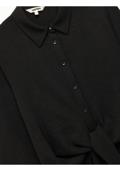 Aerobin Kumaş Önden Bağlama Detaylı Klasik Yaka Uzun Kollu Gömlek modelleri