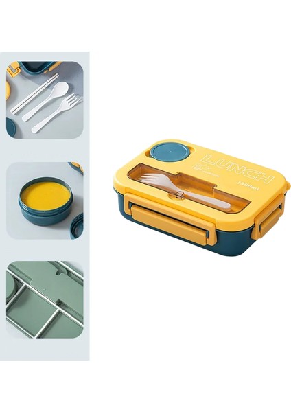 Bölmeli Öğle Yemeği Kutusu Plastik Taşınabilir Öğle Yemeği Kutusu Öğrenci Ofis Bento Kutusu Mikrodalga Gıda Kapları Çubuklar Çatal Kaşık (Yurt Dışından)