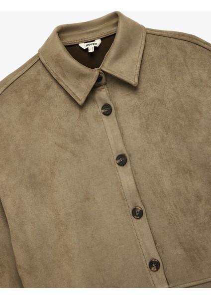 Kruvaze Yaka Uzun Kollu Düğmeli Suni Süet Gömlek Ceket modelleri