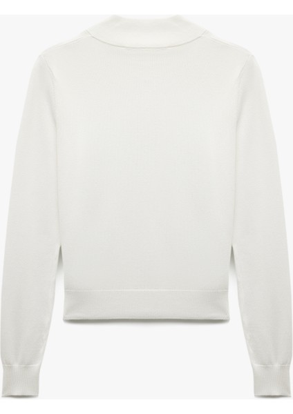 Hafif Dik Yaka Yarım Düğme Detaylı Uzun Kollu Triko Basic Kazak fırsatları