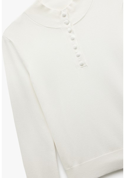 Hafif Dik Yaka Yarım Düğme Detaylı Uzun Kollu Triko Basic Kazak indirimleri