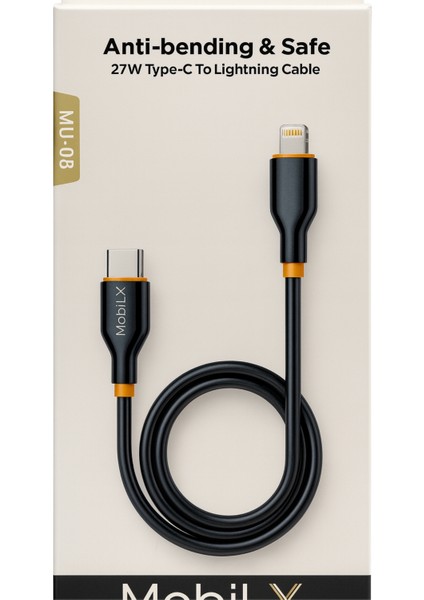 Mobilx Mu-08 27W Pd Silikon Type-C To Lightning Hızlı Şarj ve Data Kablosu (1m) fiyatları