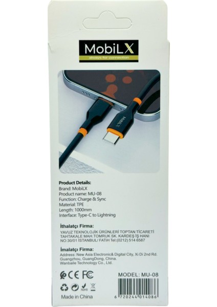 Mobilx Mu-08 27W Pd Silikon Type-C To Lightning Hızlı Şarj ve Data Kablosu (1m) modelleri