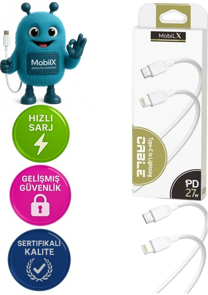 Mobilx Mu-01 Type-C To Lightning Pd 27W Şarj ve Data Kablosu (1m) – iPhone Uyumlu