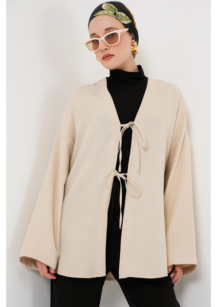 Keten Tesettür Kimono 5968 - Krem