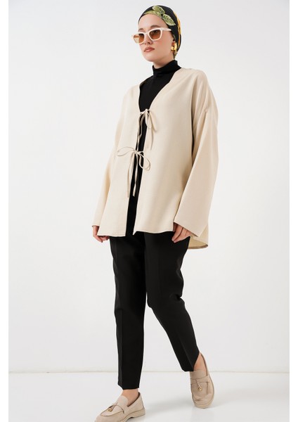 Keten Tesettür Kimono 5968 - Krem fiyatları