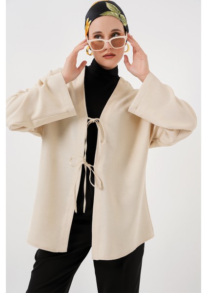 Keten Tesettür Kimono 5968 - Krem modelleri