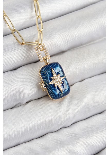 Pirinç Zirkon Taşlı Açılabilir Kutup Yıldızı Model Gold Renk Kadın Kolye - Lisinya