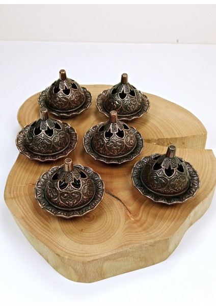 6 Lı Mini Eskitme Osmanlı Temalı Koyu Renk Lokumluk Sunum