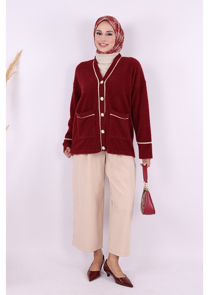 12620 Inci Detay Sakallı Hırka Bordo