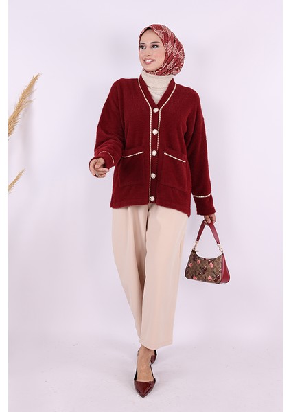 12620 Inci Detay Sakallı Hırka Bordo fiyatları