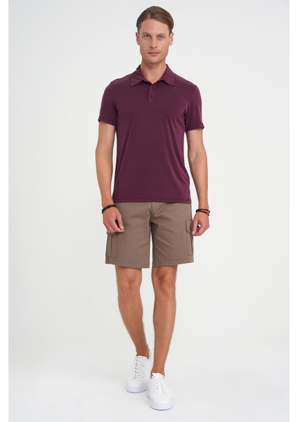 Comfort Fit Beli Kemerli Kargo Cep Pamuk Casuel Toprak Şort Bermuda 039