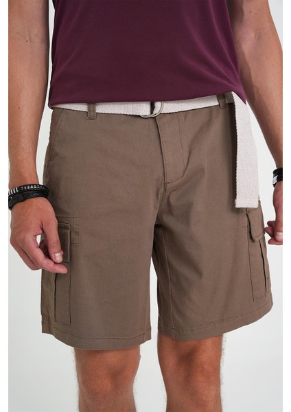 Comfort Fit Beli Kemerli Kargo Cep Pamuk Casuel Toprak Şort Bermuda 039 fiyatları