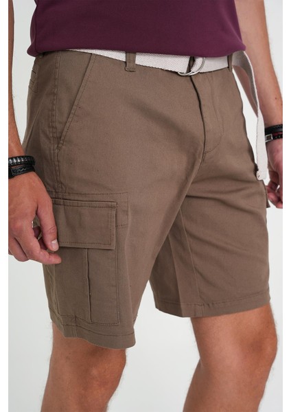 Comfort Fit Beli Kemerli Kargo Cep Pamuk Casuel Toprak Şort Bermuda 039 fırsatları