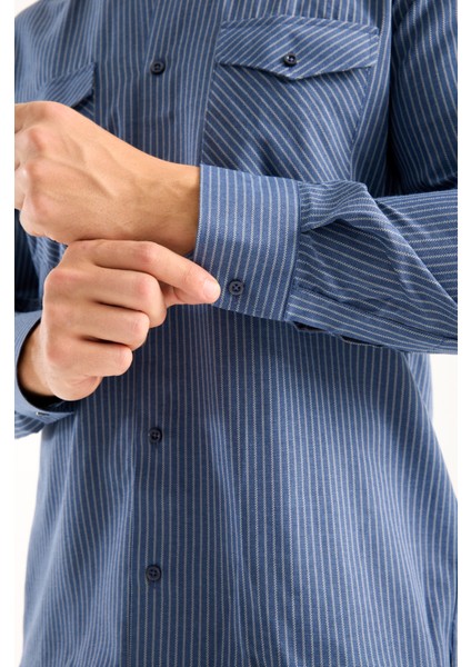 Erkek Gömlek Lacivert Uzun Kollu Pamuklu Kareli Çift Cepli Rahat Günlük Şık Klasik Model fırsatları