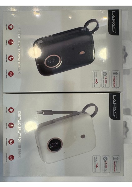 Lapas LP-PW001 Dijital LED Göstergeli Type-C Kablolu Taşınabilir Powerbank 10.000MAH