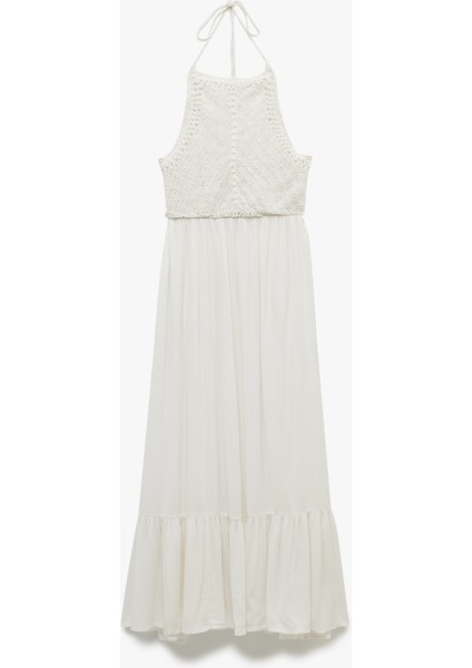 Viskon Krinkıl Kumaş Kroşe Detaylı Boyundan Bağlamalı Halter Yaka Uzun Elbise fırsatları