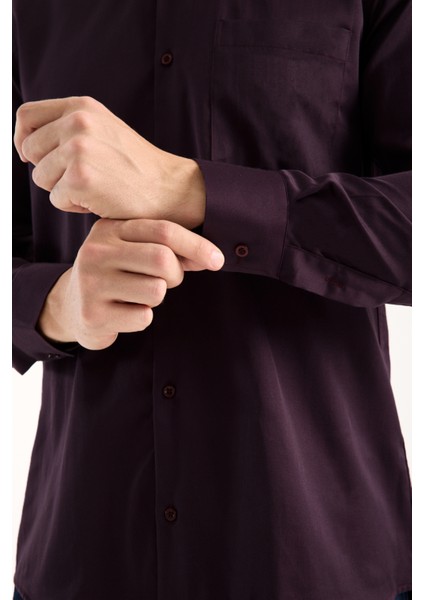 Erkek Gömlek Mürdüm Uzun Kollu Pamuklu Düz Renk Tek Cepli Günlük Şık Klasik Model fiyatları