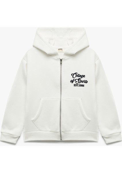 Şardonlu Uzun Kollu Kapşonlu Fermuarlı Sweatshirt