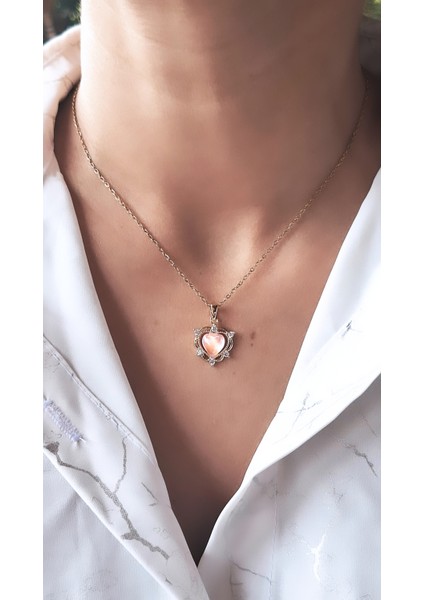Kalp Figür Opal Zirkon Taşlı Çelik Kolye fiyatları