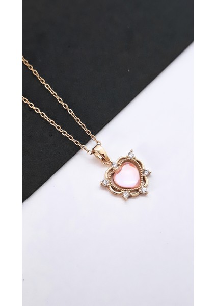 Kalp Figür Opal Zirkon Taşlı Çelik Kolye fırsatları