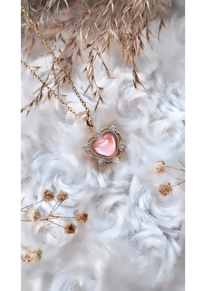 Kalp Figür Opal Zirkon Taşlı Çelik Kolye indirimleri