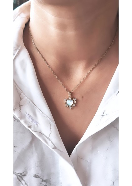 Kalp Figür Opal Zirkon Taşlı Çelik Kolye fiyatları