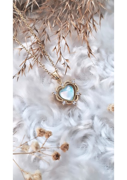 Kalp Figür Opal Zirkon Taşlı Çelik Kolye indirimleri