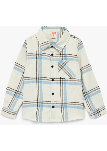 Uzun Kollu Klasik Yaka Düğmeli Cep Detaylı Ekoseli Oduncu Gömleği