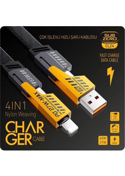Tüm Telefonlara Uyumlu CL24 Süper Hızlı 4 In 1 Sarj Kablosu