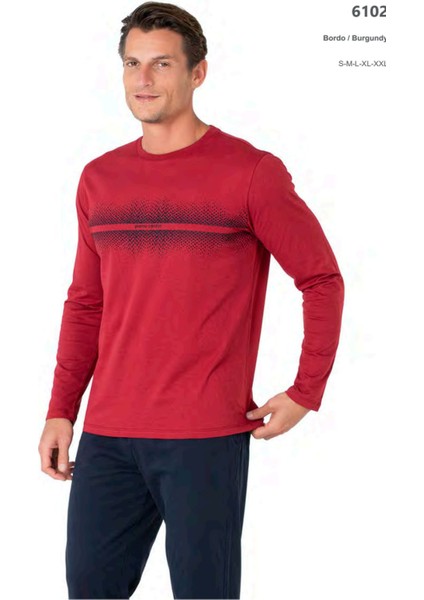 6102 Erkek Uzun Kollu Bisiklet Yaka Pijama Takımı-Bordo