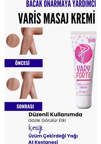 Var.is Bölgesi Için Bacak Onarmaya Yardımcı Besleyici Varyforte Masaj Kremi 100ML